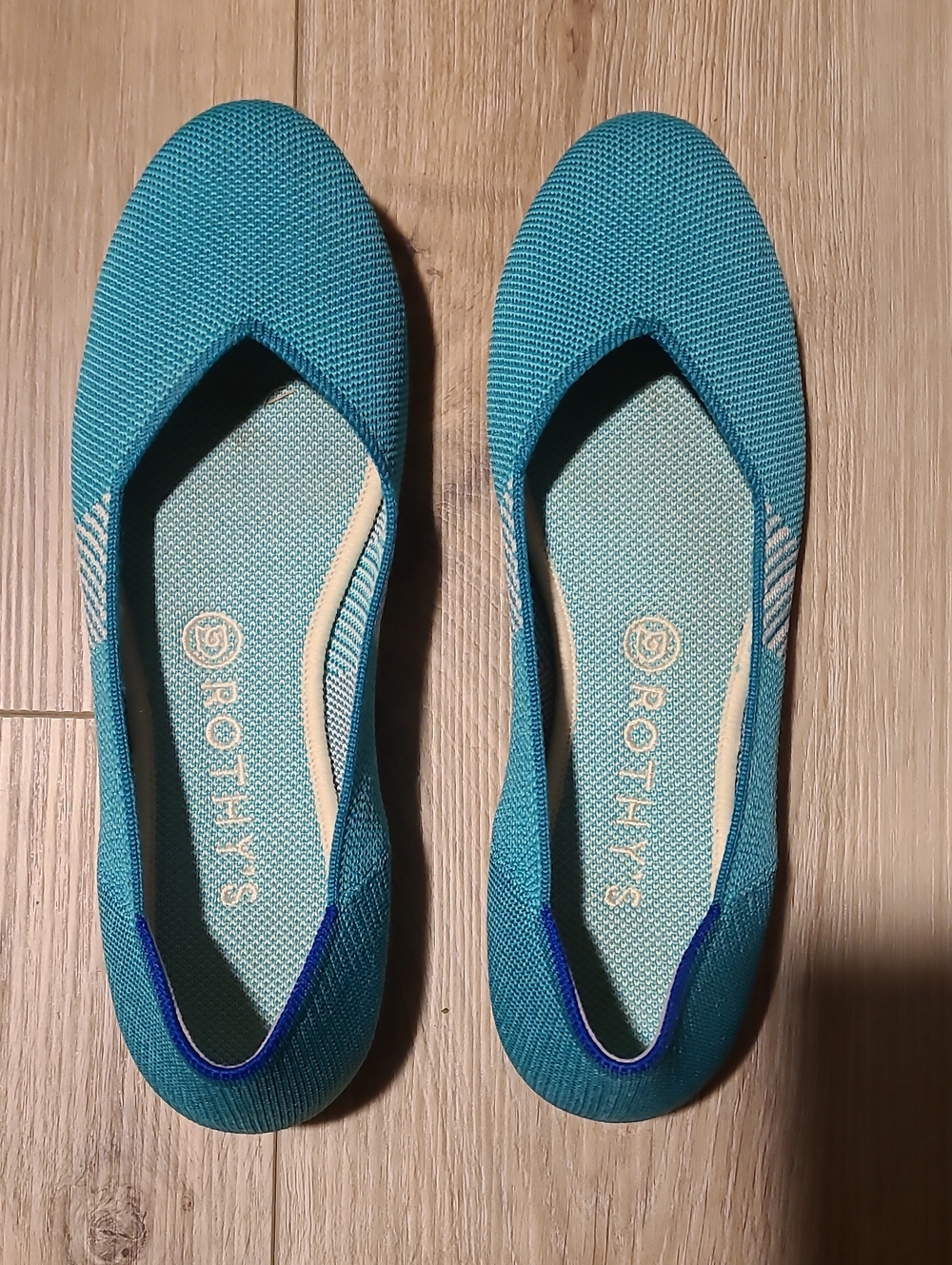 Rothy's Teal Knit Ballet Flats with Stripe